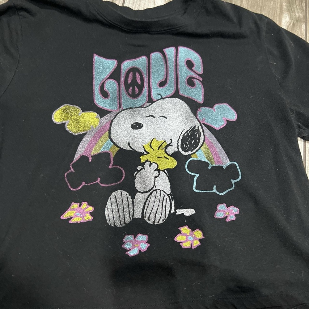 Peanuts Black T-Shirt with Snoopy and Woodstock